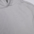 Bitcoin Hoodie Oversized Privacy in Hellgrau, Detail von Kapuze und Schulter