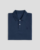 Polo Bitcoin Privacy - Azul Marino para hombre de algodón con logo Bitcoin21 bordado tono sobre tono, polo clásica plegada sobre fondo claro