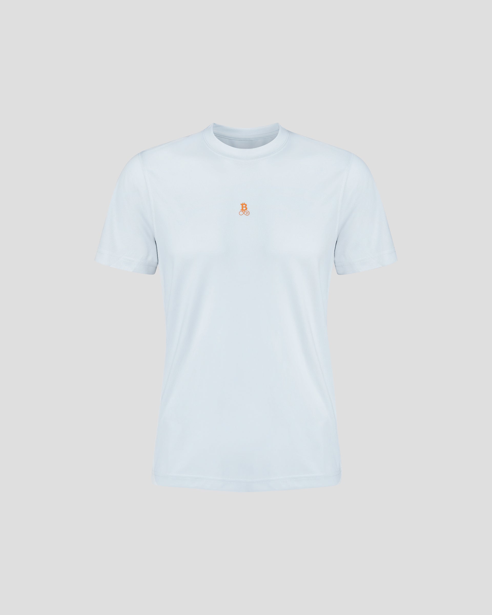 Bitcoin Sportshirt - Running Bitcoin in hellblauem Design, hergestellt aus 100 % technischem Polyester.