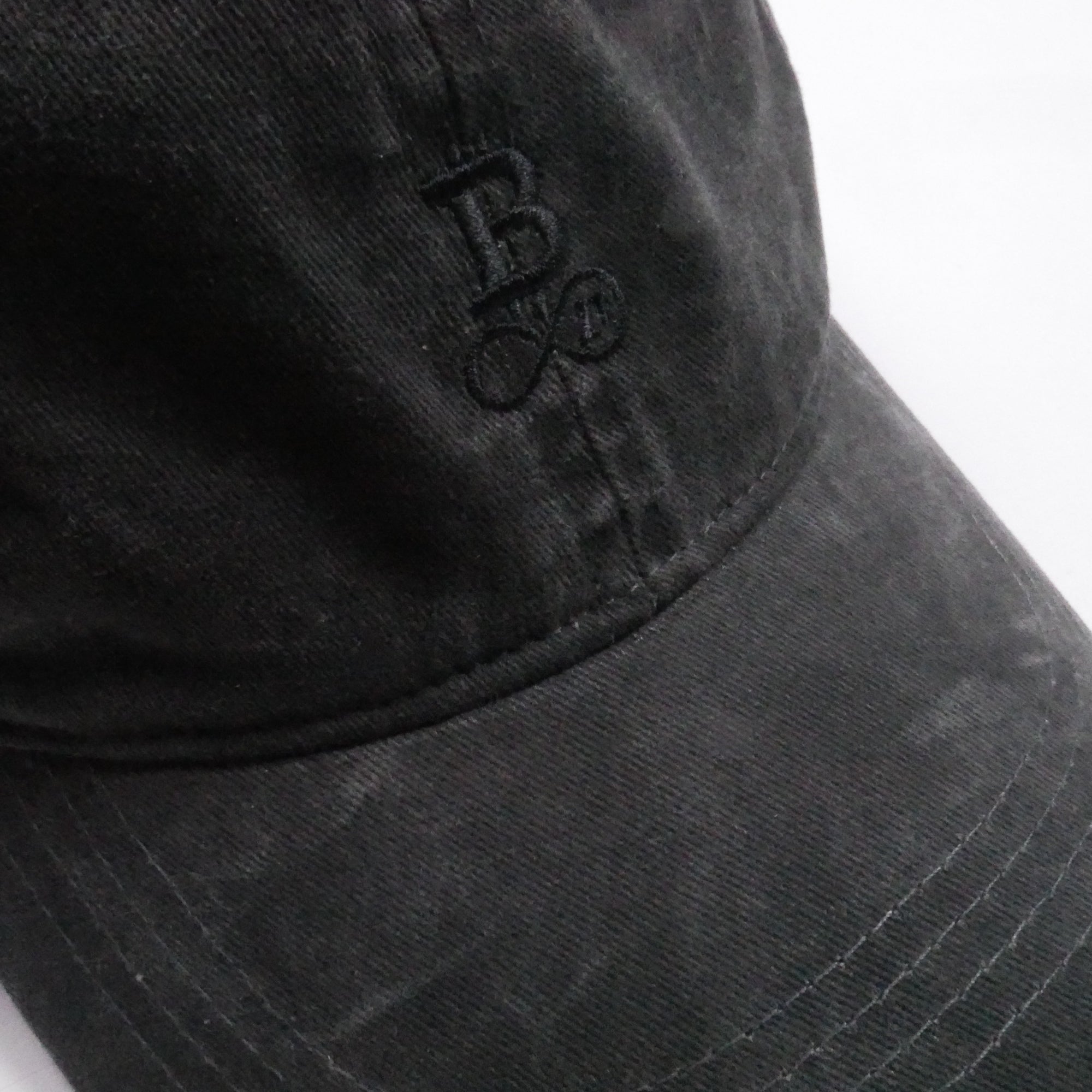 Washed Bitcoin Cap Privacy in Black, close-up of the tone-on-tone embroidered Bitcoin21 logo