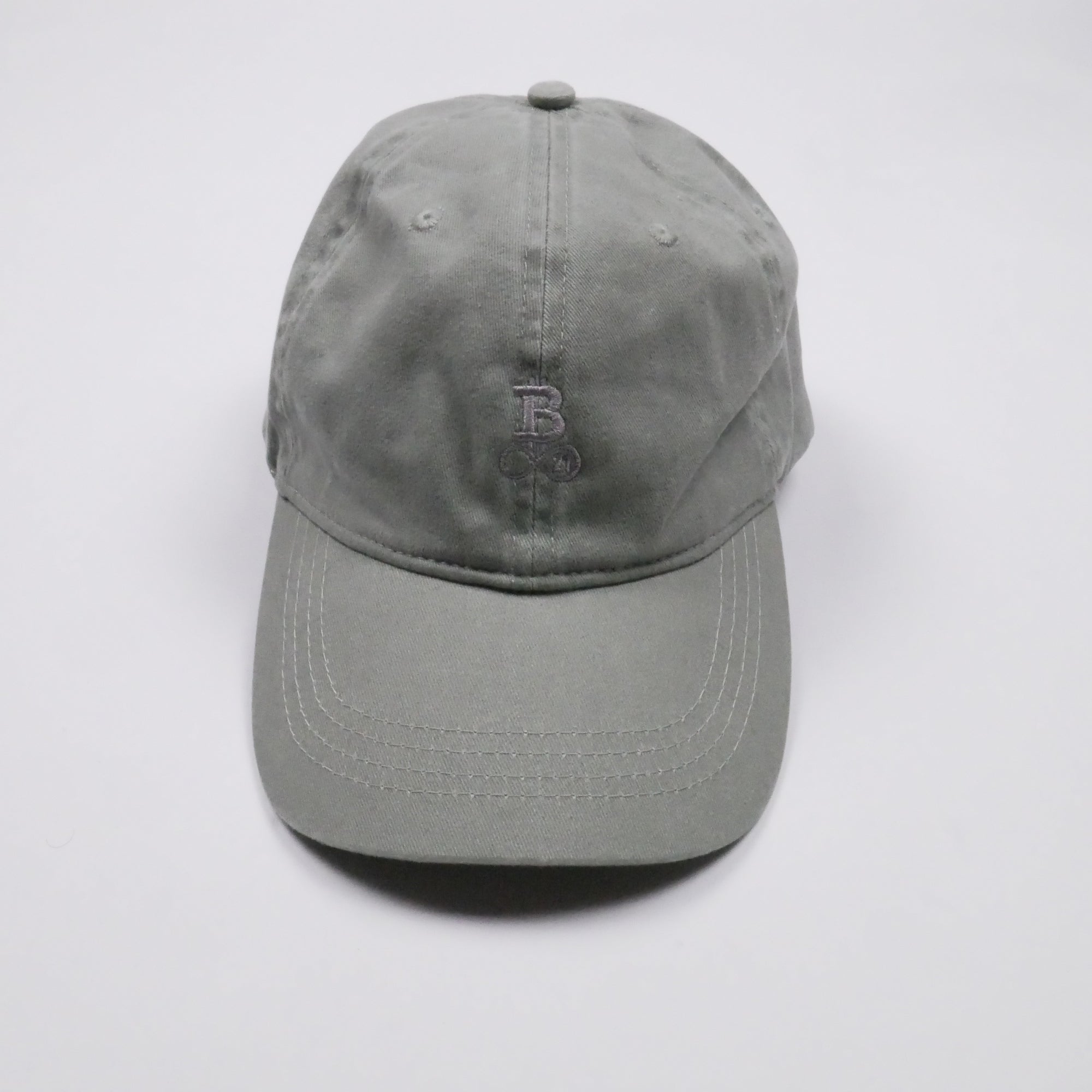 Washed Bitcoin Cap Privacy in Almond Green, front view with tone-on-tone embroidered Bitcoin21 logo on the front panel