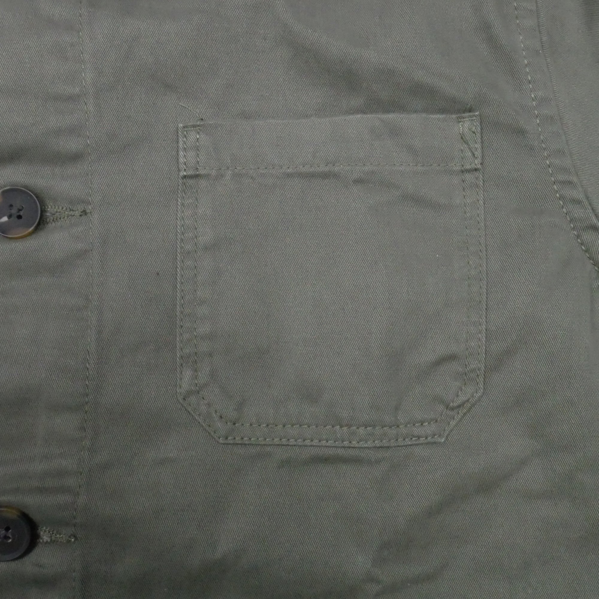 Bitcoin Worker Jacket Privacy in Washed Organic Khaki, detail of the patch pocket