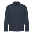 Bitcoin Worker Jacket Privacy in Washed Navy Blue, Produktdarstellung von vorn mit Ton in Ton gesticktem Bitcoin21-Logo