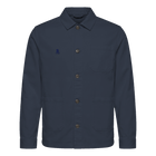 Bitcoin Worker Jacket Privacy in Washed Navy Blue, Produktdarstellung von vorn mit Ton in Ton gesticktem Bitcoin21-Logo